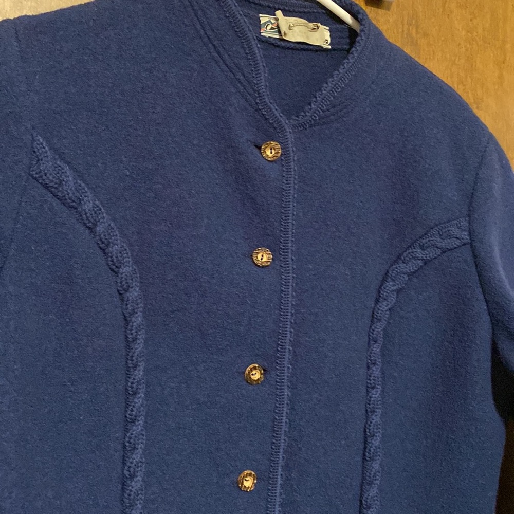 VINTAGE Tyrol jacket. 100% boiled wool. Navy blue with wood-look buttons. - Picture 2 of 12